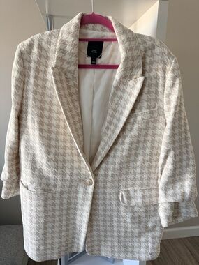 River Island Beige & Cream Houndstooth Blazer